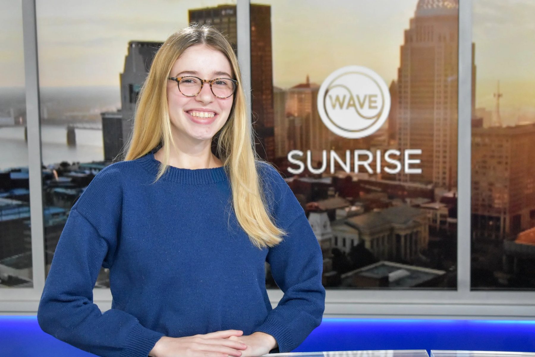 Jessica Scowcroft on the WAVE News Sunrise set